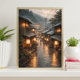 Japanisches Regenstraßenplakat Kyoto Nachtwand Poster