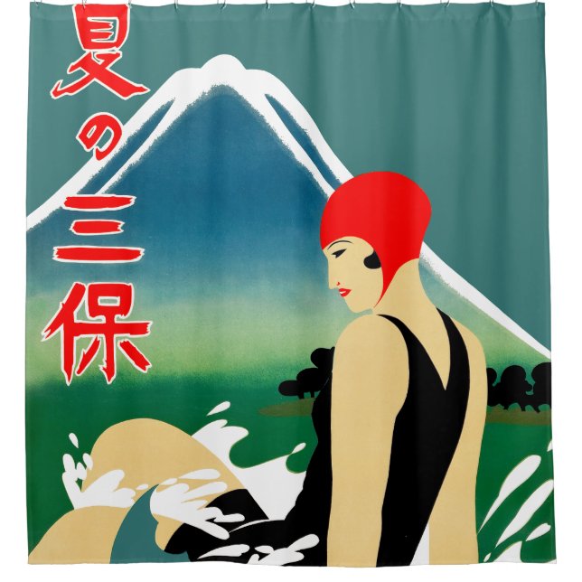 Japanisches Reiseplakat 1930er Art Deco Girl Duschvorhang (Vorderseite)