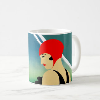 Japanisches Reiseplakat 1930er Art Deco Girl Kaffeetasse