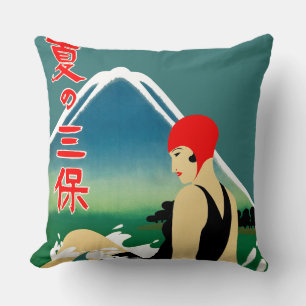 Japanisches Reiseplakat 1930er Art Deco Girl Kissen