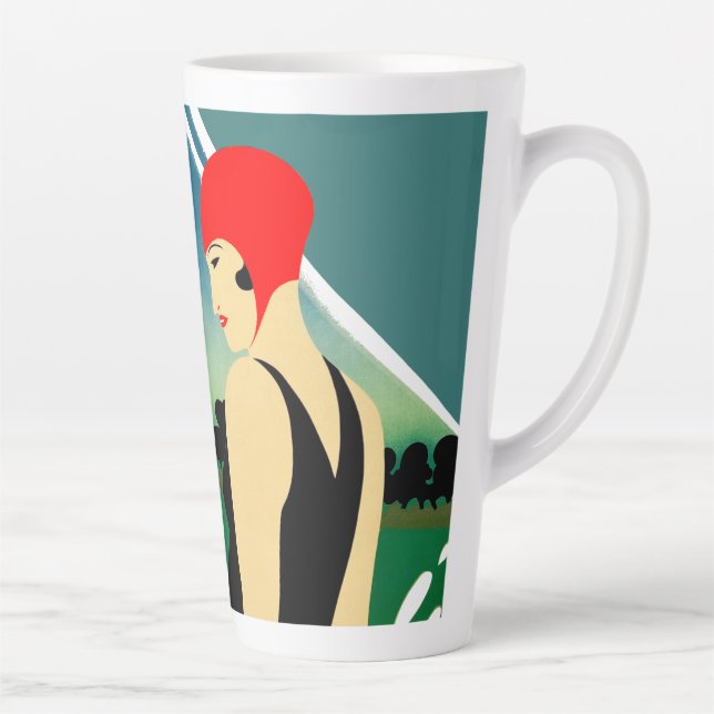 Japanisches Reiseplakat 1930er Art Deco Girl Milchtasse (Rechts)