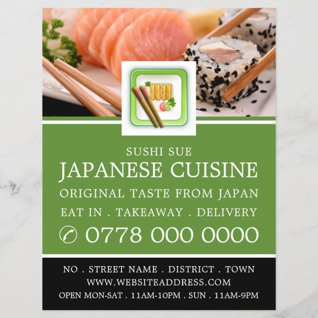 Japanisches Restaurant, Sushi Werbung Flyer (Vorne)