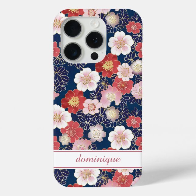 Japanisches rosa Blumenmuster mit Monogramm Case-Mate iPhone Hülle (Rückseite)
