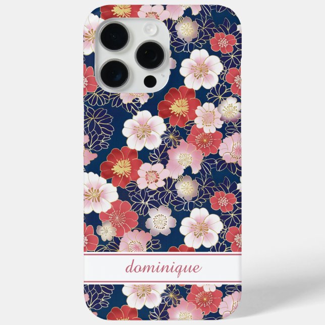 Japanisches rosa Blumenmuster mit Monogramm Case-Mate iPhone Hülle (Rückseite)
