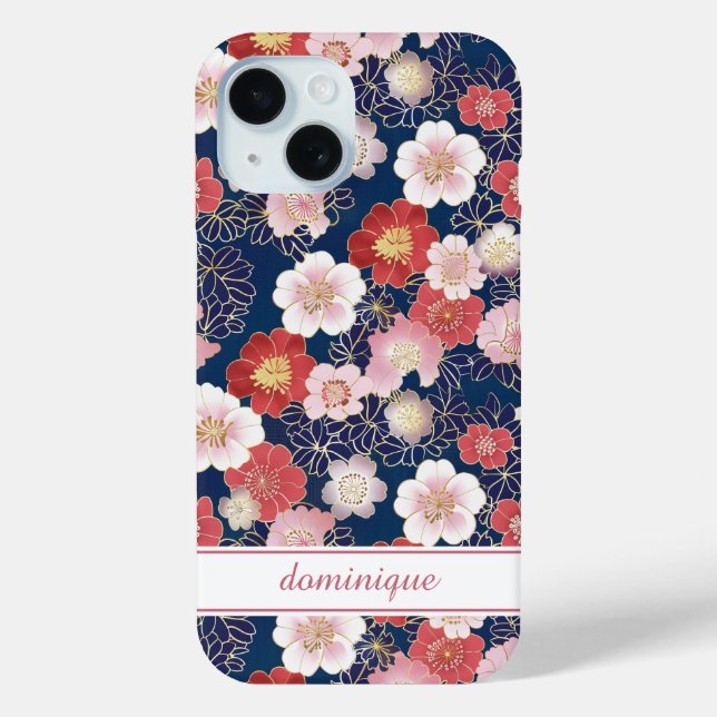 Japanisches rosa Blumenmuster mit Monogramm Case-Mate iPhone Hülle (Rückseite)