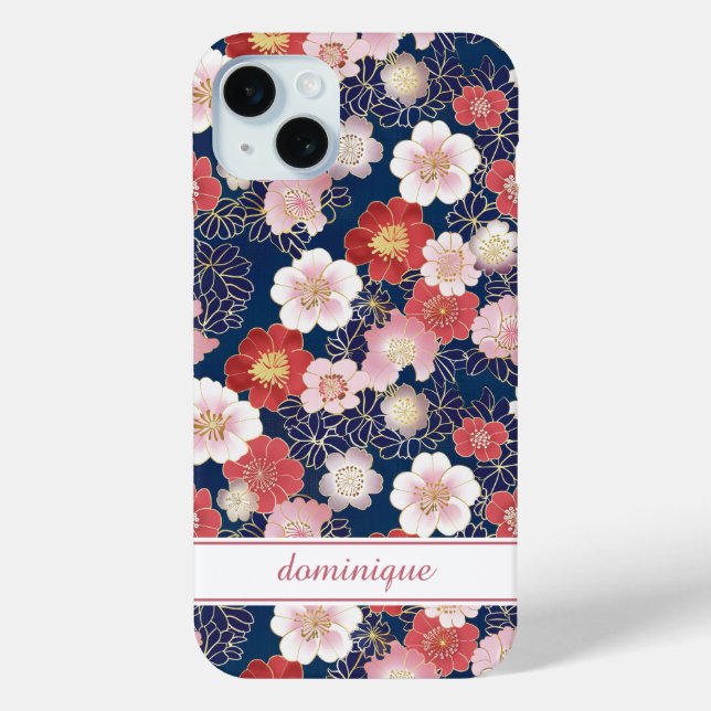 Japanisches rosa Blumenmuster mit Monogramm Case-Mate iPhone Hülle (Rückseite)