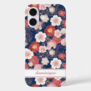 Japanisches rosa Blumenmuster mit Monogramm iPhone 16 Hülle