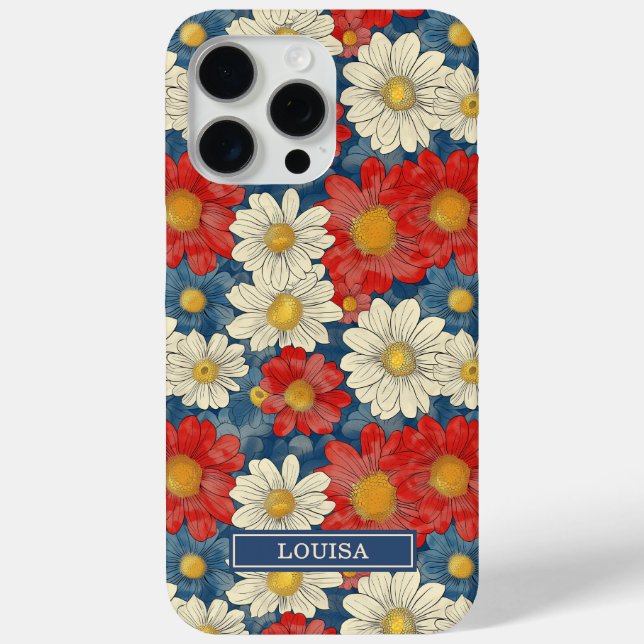 Japanisches rotes Blumenmuster mit Monogramm Case-Mate iPhone Hülle (Rückseite)