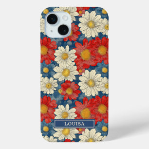 Japanisches rotes Blumenmuster mit Monogramm Case-Mate iPhone Hülle