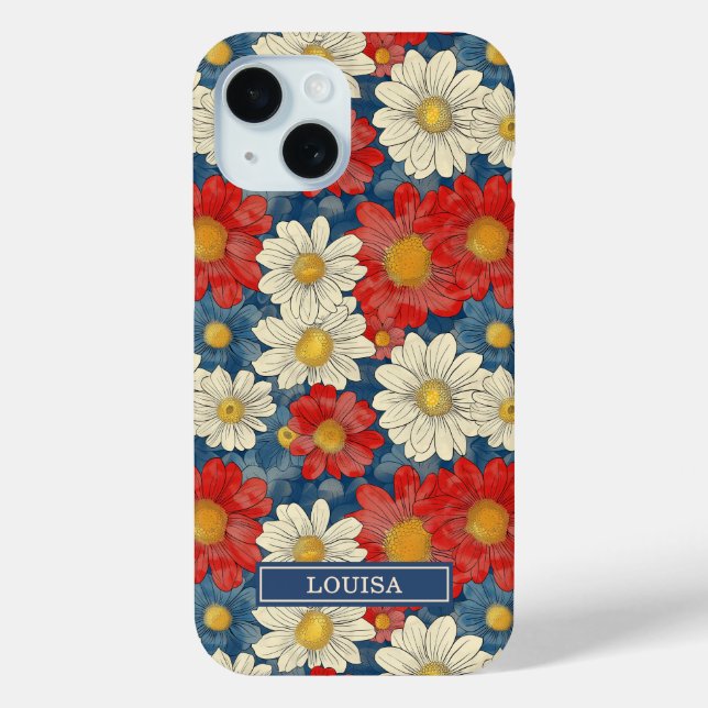 Japanisches rotes Blumenmuster mit Monogramm Case-Mate iPhone Hülle (Rückseite)