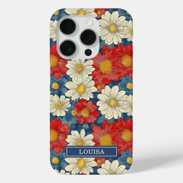 Japanisches rotes Blumenmuster mit Monogramm Case-Mate iPhone Hülle (Rückseite)