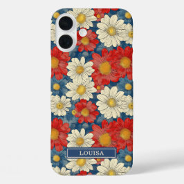 Japanisches rotes Blumenmuster mit Monogramm iPhone 16 Plus Hülle
