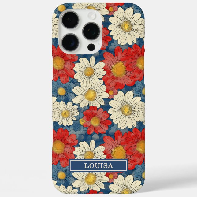 Japanisches rotes Blumenmuster mit Monogramm iPhone 16 Pro Max Hülle (Rückseite)
