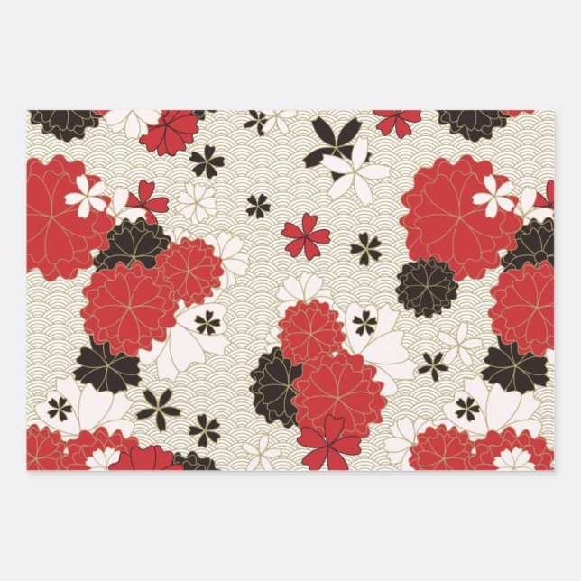 Japanisches Sakura Design Traditionelles, nahtlose Geschenkpapier Set (Vorderseite 2)