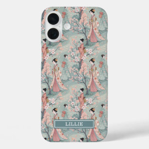 Japanisches Sakura-Geisha-Muster Monogramm iPhone 16 Plus Hülle