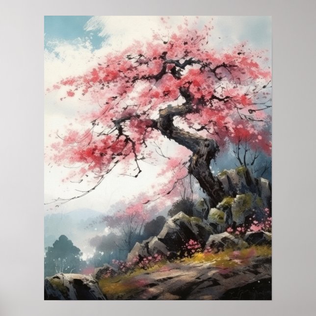 Japanisches Sakura Kirchenbaum Kunstdruckposter Poster (Vorne)