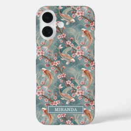 Japanisches Sakura-Koi-Fisch-Muster monogrammiert iPhone 16 Hülle