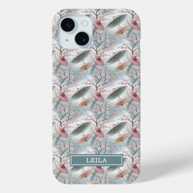Japanisches Sakura-Schirm-Muster mit Monogramm Case-Mate iPhone Hülle (Rückseite)