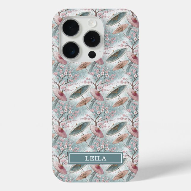 Japanisches Sakura-Schirmmuster mit Monogramm Case-Mate iPhone Hülle (Rückseite)