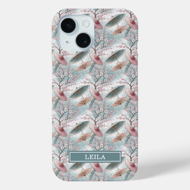 Japanisches Sakura-Schirmmuster mit Monogramm Case-Mate iPhone Hülle (Rückseite)