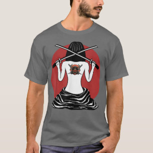 Japanisches Samurai-Mädchen und Vintage-Sakura-Kir T-Shirt