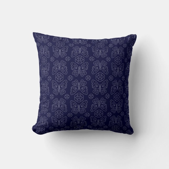 Japanisches Schmetterling Sashiko Kissen (Vorderseite)