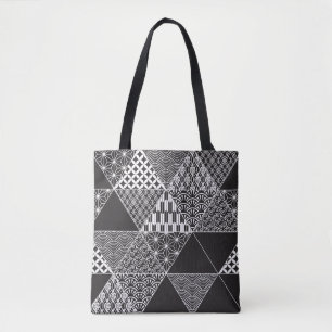 Japanisches Schwarz-Weiß-Collage-Dreieck-Muster Tasche