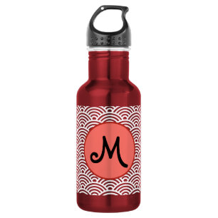 japanisches Seigaiha-Wave-Muster mit Monogramm Edelstahlflasche