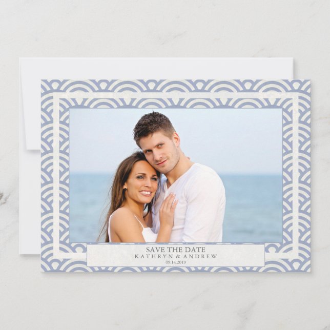 Japanisches Seigaiha Waves Save the Date flaches F Einladung (Vorderseite)