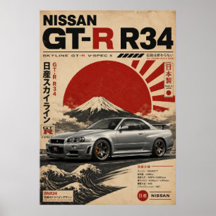 Japanisches Sportwagen-Vintage-Plakat Mount Fuji Poster