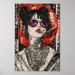 Japanisches Street-Art-Plakat, Portrait eines urba Poster