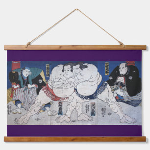 Japanisches Sumo-Ringen, Kuniyoshi Wandteppich Mit Holzrahmen