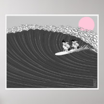 japanisches Surfposter mit Sonnenuntergang