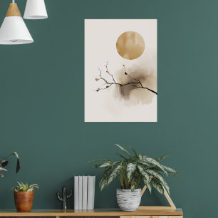 Japanisches Tinten-Zweig Poster Zen Mond Wandkun