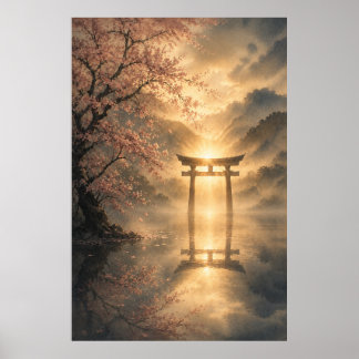 Japanisches Torii Nacht Japandi-Wandkunstposter Poster