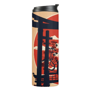 Japanisches Torii-Tor Silhouette - Zen Sonnenunter Thermosbecher
