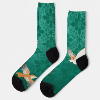 Japanisches traditionelles Muster & kleiner Vogel Socken