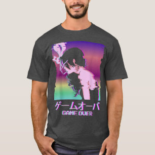 Japanisches Vaporwave Sad Anime Girl Game Over Ind T-Shirt