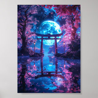 Japanisches verzaubertes mondbeschienenes Torii Poster