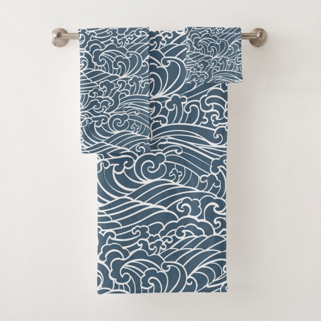 japanisches Wave Style-Muster Badhandtuch Set (Insitu)