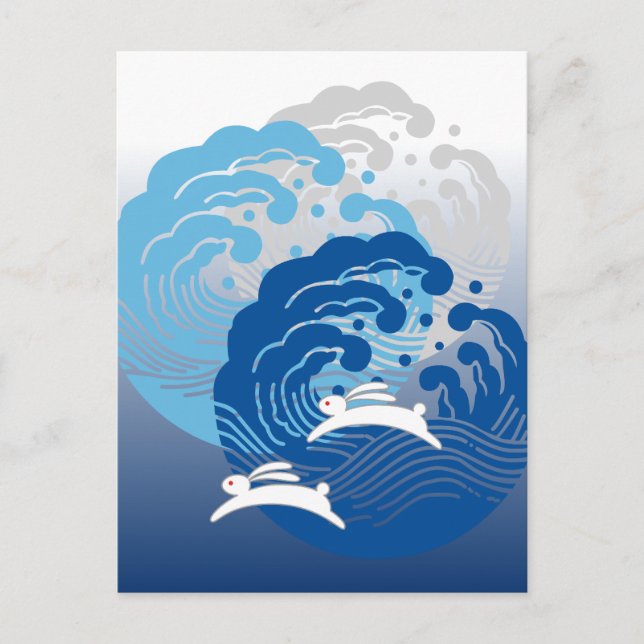 Japanisches Wave & Weißes Kaninchen Postkarte (Vorderseite)