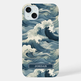 Japanisches Wellenmuster mit Monogramm iPhone 15 Plus Hülle