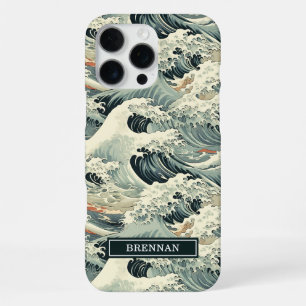 Japanisches Wellenmuster mit Monogramm iPhone 16 Pro Max Hülle