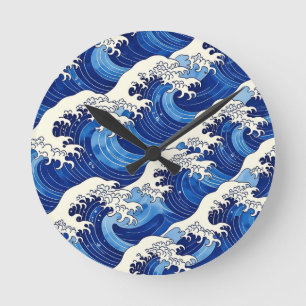 Japanisches Wellenmuster Ozean Runde Wanduhr
