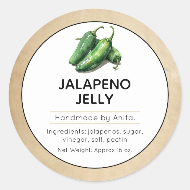 Japapeno Jelly Canning Jar Label Runder Aufkleber (Vorderseite)