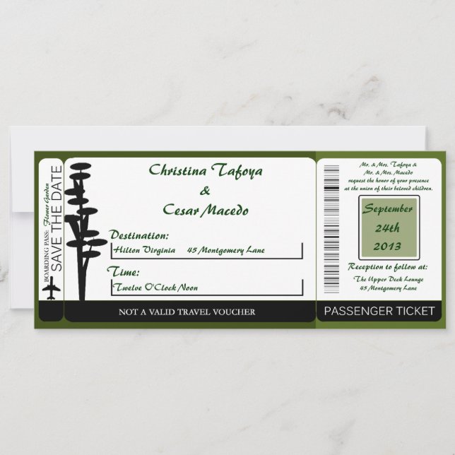 Japonais Green Hi Boarding Pass Faire-part de mari (Devant)