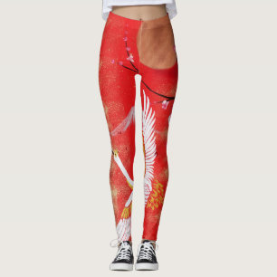 Japonais grue soleil Japon sakura rouge Leggings