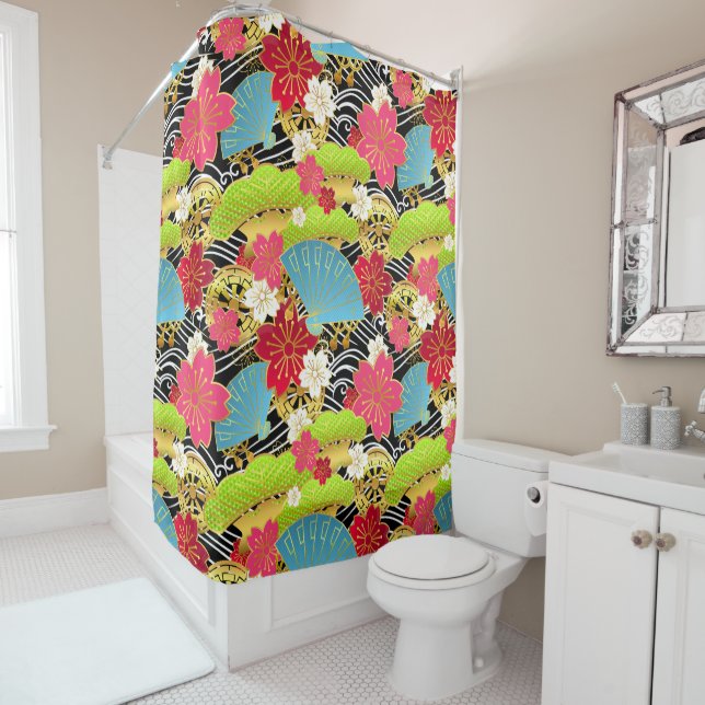 Japonais Kimono Tissu en tissu Douche rideau (En situation)
