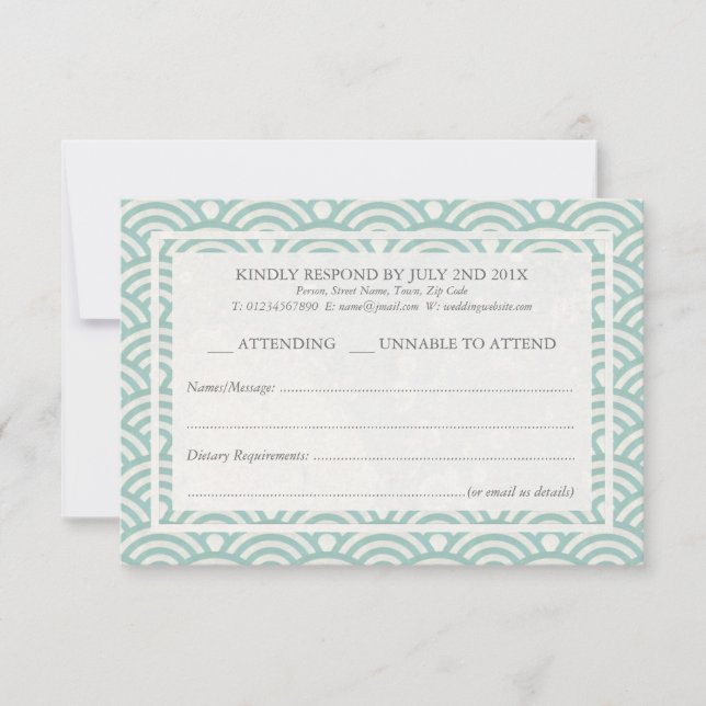 Japonais Seigaiha Vague Elégant Mariage Plage RSVP (Devant)