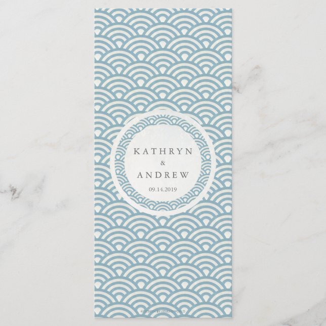 Japonais Seigaiha Waves Elegant Beach Wedding Menu (Devant)